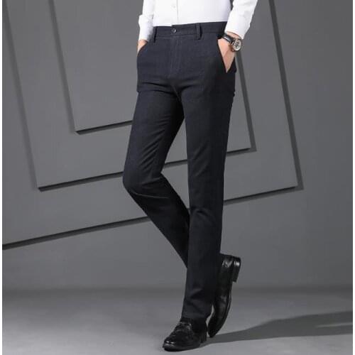 Men Slim Winter Pants Brushed Mens Trousers Straight Stretch Slacks Young middle-aged Trouser Mens Pants Fashions Bottoms 38