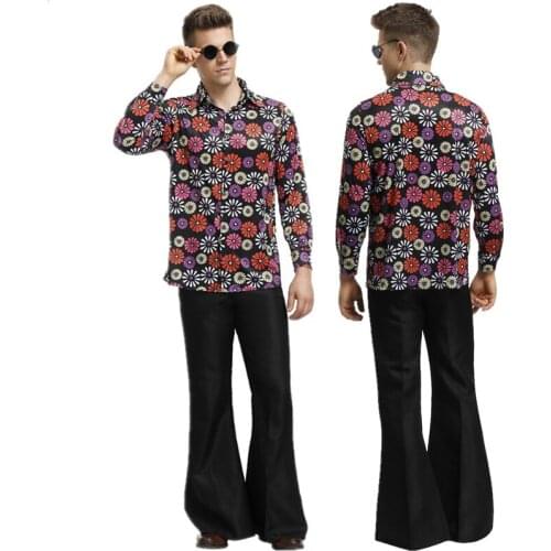 Men Retro 70s Disco Hippie Costume Halloween Carnival Party Disco Enthusiast Cosplay Fancy Dress