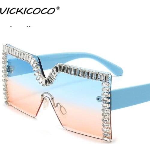 Oversized Square Diamond Sunglasses Women 2021 New Luxury Rimless Rhinestone Sun Glasses Colorful Crystal Glasses Shades oculos