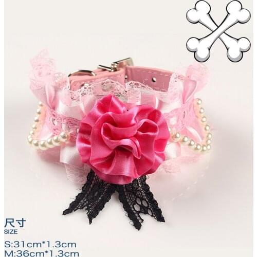 2016 new dogs cats fashion lace pearl collar doggy lovely rose flower collars products puppy necklace pet dog accessories 1pcs