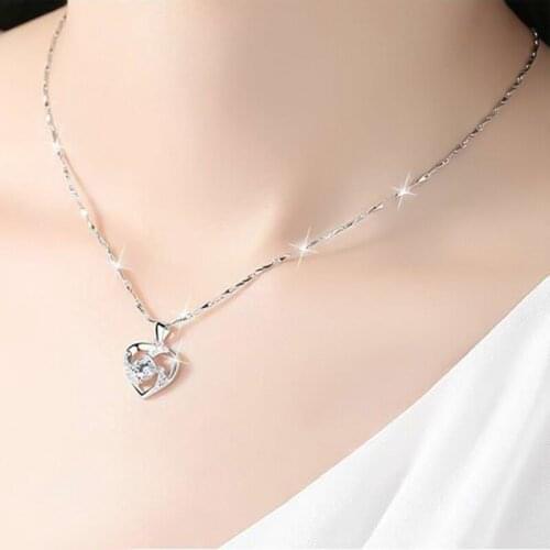 2020 New Fashion Creativecrystal Clavicle Chain Heart-shaped Love Pendant Diamond Necklace Female Jewelry Valentines Day Gifts