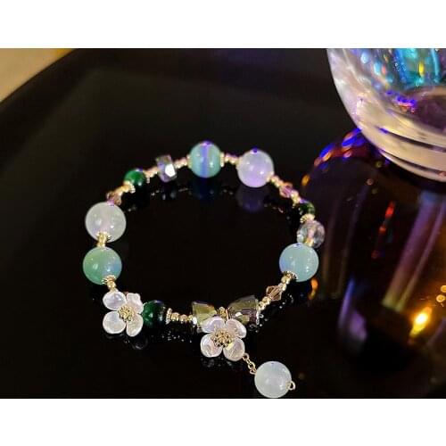 2021 Summer New Flower Green Crystal Beads Handmade Trendy Korean Strand Bracelets for Women Fashion Jewelry Accessories YBR401