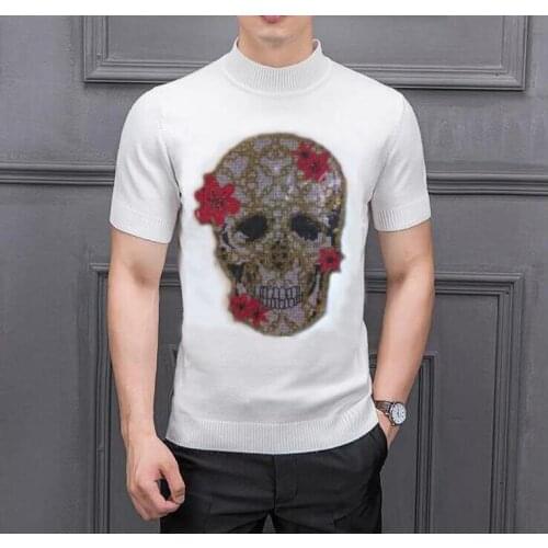 Autumn winter clothing Solid color Men‘s sweater stretch Diamond stone pullovers fashion warm sweaters top plus size