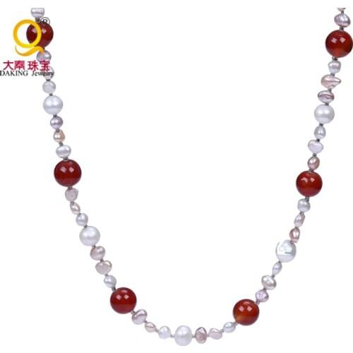 Daking Real Potato shape Pearl Necklace with round stone beads collares gift
