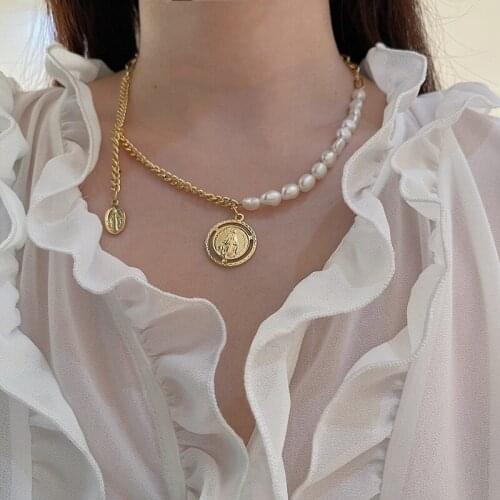 Huge Bud Baroque Freshwater Pearls Pendant Necklace For Women Fashion Vintage Sweater Chain Punk Jewelry Accessories Girl Gift