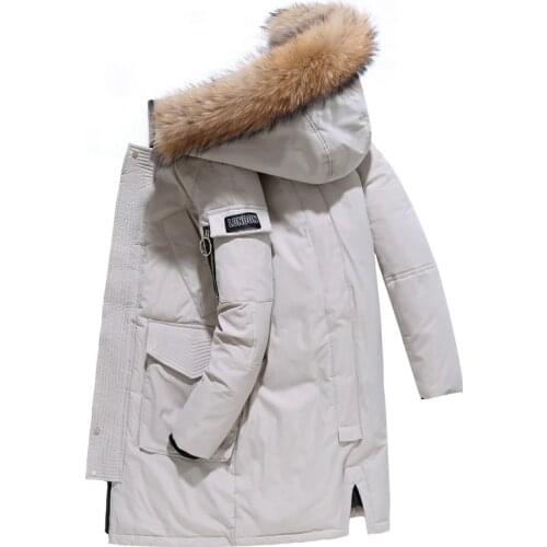 -30 Degree Winter Down Coat Men White Duck Down Jacket Couple Fashion Hooded Fur Collar Long Jacket Thick Keep Warm Down Parkas