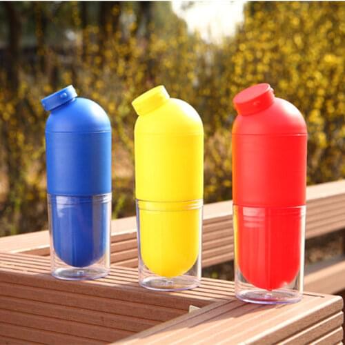 Clearance Sale 500ml Creative Pill Shape Plastic Cartoon Bottle Sport Hiking Running Cycling Drink Outdoor Water Bottle Gift