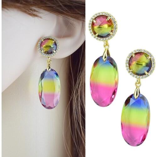 Luxury CZ Crystal Charm Oval Drop Earrings Gold Color AAA Cubic Zircon Earrings Women Party Jewelry Gift