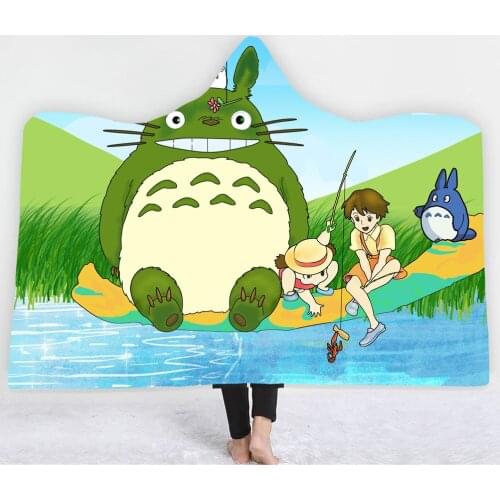 Anime My Neighbour Totoro 3D Printed Flannel Hooded Blanket Picnic Wearable Fleece Throw Warm Gift for Kids Adults