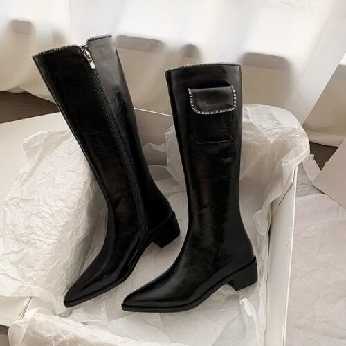 SKLFGXZY 2021 British Style Riding, Equestrian Boots Women Knee-High Genuine Leather Autumn Winter Ladies Shoes Handmade