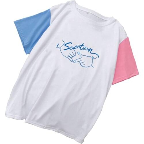 Seventeen Kpop New Summer Fashion Harajuku Women T Shirts Casual Loose Patchwork Cotton O-neck Short Sleeve Tops Tee Shirt Femme