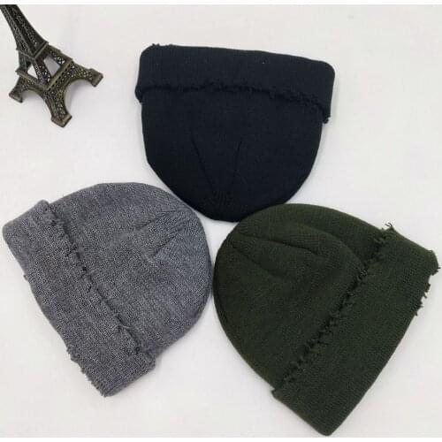 Korea Style Unisex Hat Knitted Cap Winter Autumn Warm Hats Simple Beanie Solid Soft Mens Hip Hop Messy Bun Beanie Women Hole
