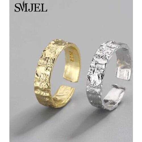 SMJEL Aesthetic Gold Wide Opening Finger Rings Jewelry For Women Handmade Concave Convex Adjustable Ring Wedding Gift