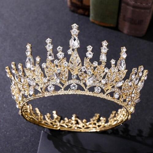 FORSEVEN Baroque Crystal Crown Luxury Gold Color Alloy Tiara Colorful Crystal Headband Bride Wedding Hair Accessory JL
