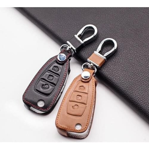 Praise High Quality Leather Car Key Case Cover Holder For Ford Focus 3 MK3 ST New Fiesta Kuga ,3 Buttons Folding Protect Shell