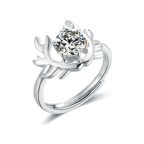 Zhanhao Fashion 2021 Sterling Silver 925 Moissanite Cute Antler Shape Earrings Necklace Ring Jewelry Sets