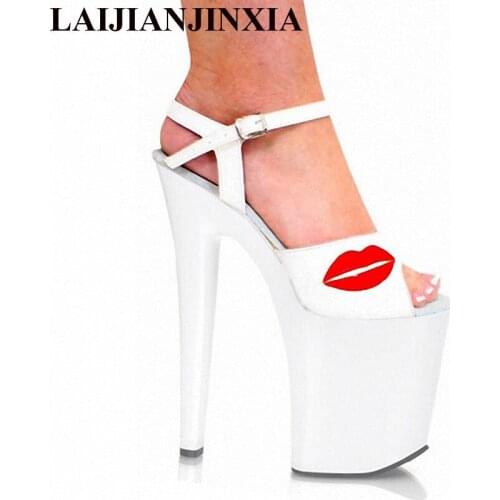 LAIJIANJINXIA Womens Shoes Buckle Platform White Sandals Pole Dancing Shoes 8 Inch High Heels Shoes Nightclub Dance Shoes E-065