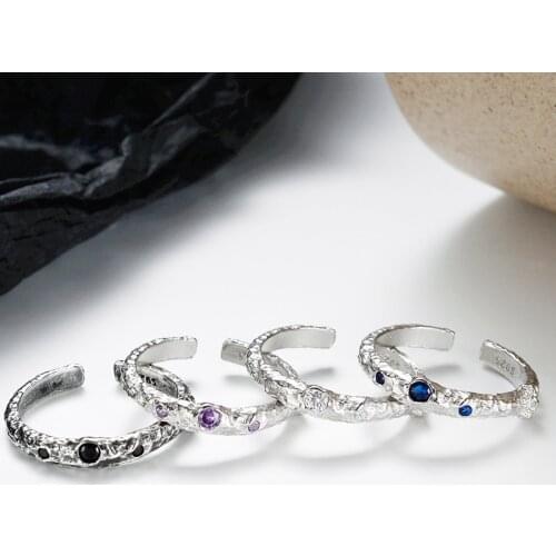 Amaiyllis S925 Sterling Silver Textured Micro Inlaid Zircon Index Finger Ring Vintage Thin Open Ring Jewelry For Women