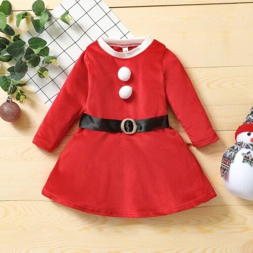 1-4 Years Baby Girl Christmas Dresses Toddler Girl Christmas Dress, Long Sleeve Pom Pom Dress Santa Claus Cosplay Clothes
