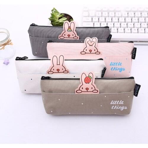 1 Pcs Kawaii Pencil Case Cute Rabbit Canvas Gift Estuches School Pencil Box Pencilcase Pencil Bag School Supplies Stationery