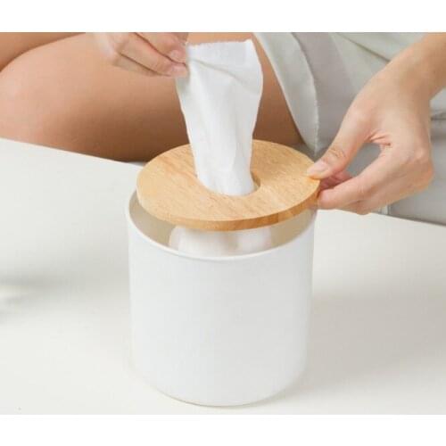 1PC Plastic Tissue Box Dispenser With Oak Wooden Cover Paper Household Car Napkins Holder Home Organizer Decoration OK 0603