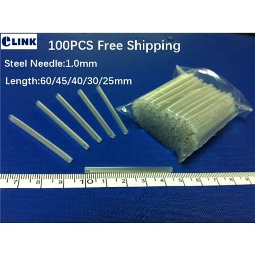 100pcs mini fusion sleeve optical fiber 1.0mm reinforced stainless steel needle 60/45/40/30/25mm for