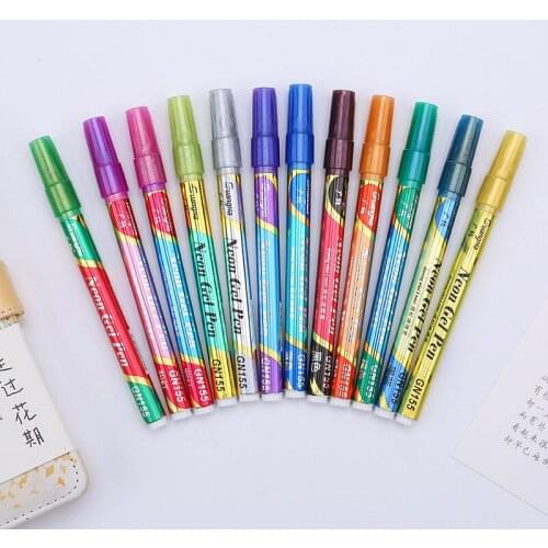 12/18 Pcs Neon Pen Colorful Color Changing Gel Fluorescent Flash Pen Hand Account Pens Customized Liquid Fluorescent Gel Pens