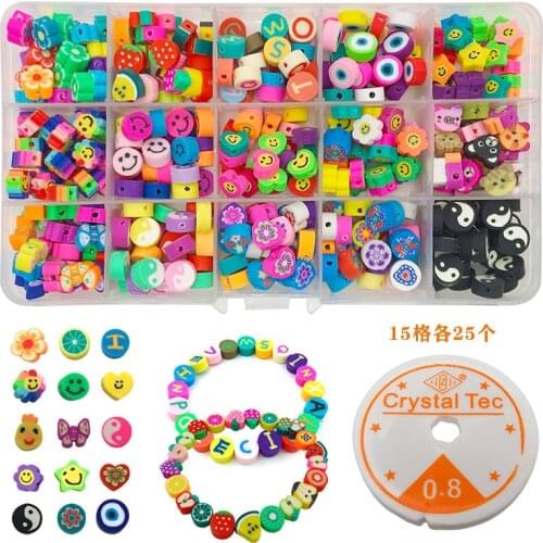 375Pcs/Box Mixed Fruit Flower Animal Style Polymer Clay Spacer Beads For DIY Bracelet Earrings Accessories Jewelry Making Kit