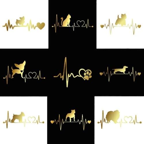 DecalsMe 3D Vinyl Cartoon Car Stickers Pet Cat Dog Heartbeat Lifeline Funny Reflective Window Stylish Decoration Car Styling