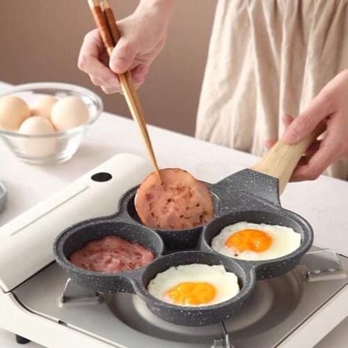 4 Hole Frying Pan Fried Egg Burger Pan Household Deepening Non-Stick Breakfast Pancake Maker Flat Bottom Omelette Pan Small Mold