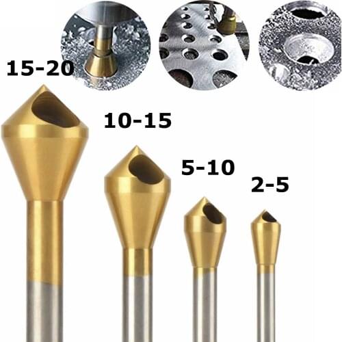 4pcs/set Countersink Deburring Bit Set Titanium Coated Chamfering Drill Oblique Hole Chamfer 90 Degree Deburring HSS Drill Bits