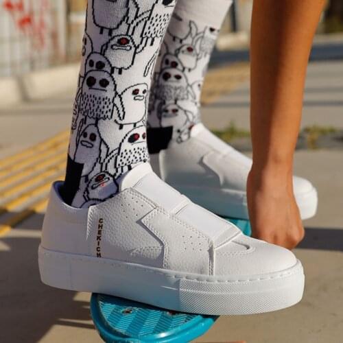 Chekich Womens & Mens Shoes White Color Non Leather Elastic Band Closure Spring and Autumn Season Casual Sport Solid Unisex Original Vulcanized Air Breathable Lightweight Sneakers Comfortable Slip On CH033 Women V1