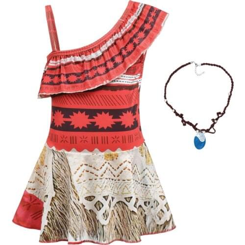 Kids Girls Clothes Cosplay Princess Dress Moana Children Vaiana Girls Party Costume Dresses with Necklace Girl Set