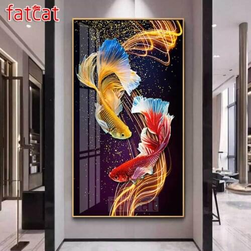 FATCAT Color carp Large Diy Diamond Painting Full square round drill 5d Diamond Embroidery Koi Fish Mosaic Decoration AE2269