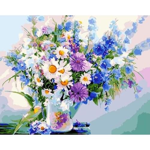 GATYZTORY DIY Painting By Numbers Daisy Flowers Oil Painting Abstract Canvas Drawing Wall Decor HandPainted Kits