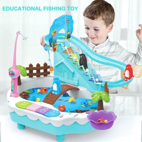 2019 new toys educational learning machine durable plastic fishing toys game with slideable penguin for two kids