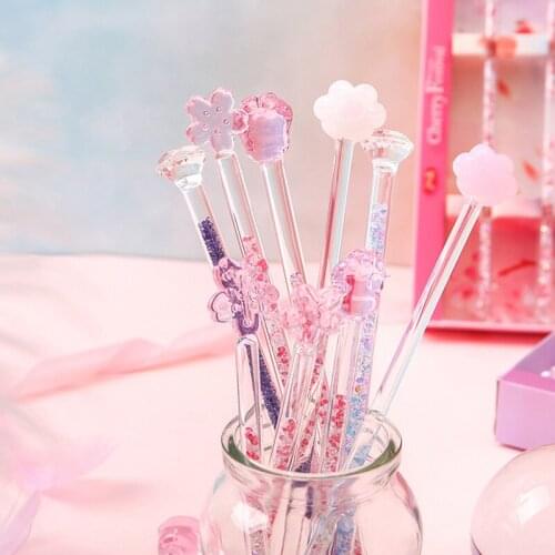 Round Top Stir Stick Shiny Glass Stick Sakura Cat Shaped Design Stirrer Decor