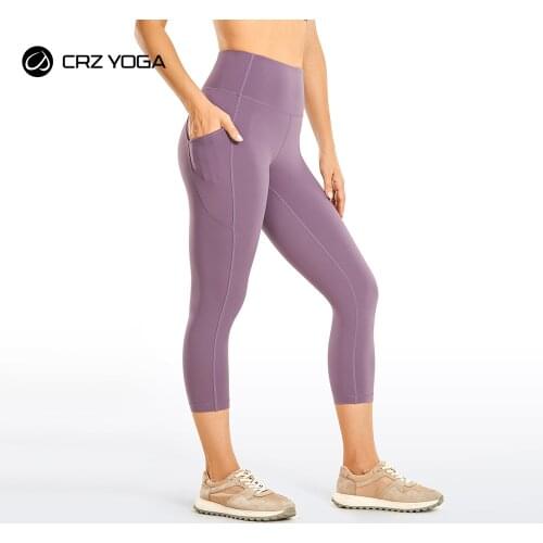 CRZ YOGA Womens Brushed Naked Feeling Yoga Leggings 19 Inches - High Waist Capris Matte Soft Workout Crop with Pockets