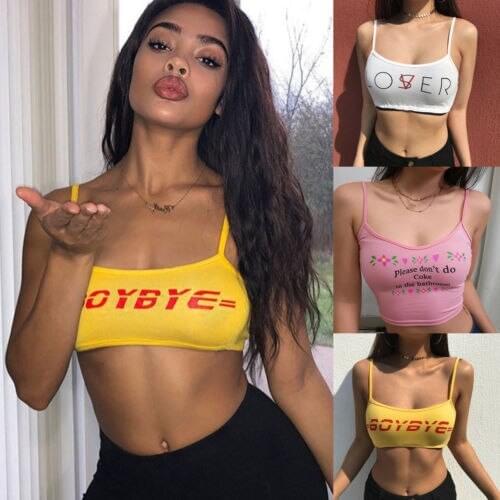 Fashion Women Cotton Print Camis Tees Vest Bandeau Sexy Ladies Summer Strappy Tanks Top Vest Bodycon Crop Tops Bralette Clothes