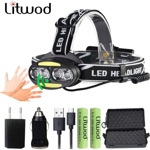 Powerful Outdoor Headlight Sensor 6 LED Headlight COB Headlight XM-L T6 Flashlight Waterproof Camping Hunting Fishing Headlight