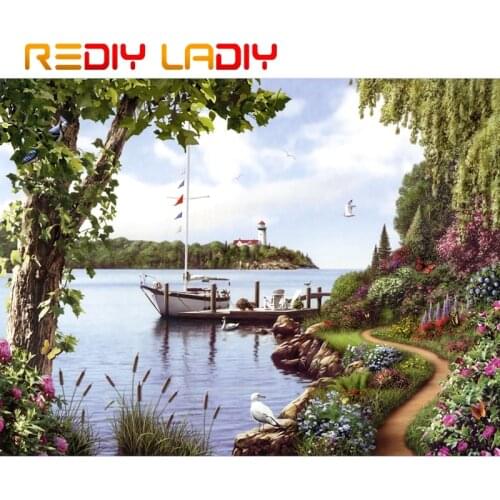 DIY Beaded Embroidery Kits Lake Boat Scenery Needlework High Quality Beads Partial Crystal Beaded Cross Stitch Hobby & Crafts