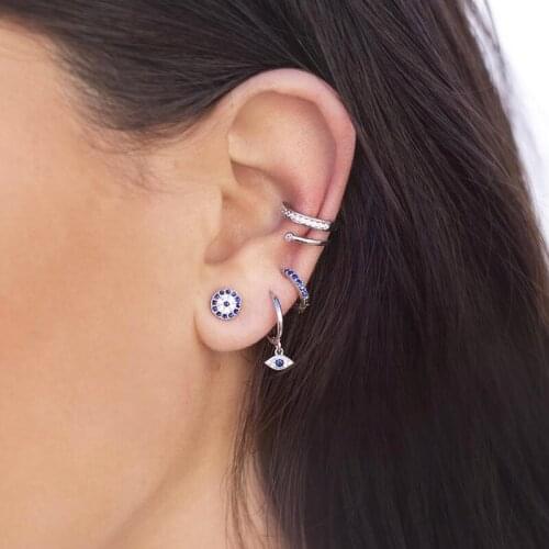 New lucky eye 925 Sterling Silver Blue Eyes Clear Cubic Zircon Crystal Stud Earrings for Women gold color Turkey Evil Earrings