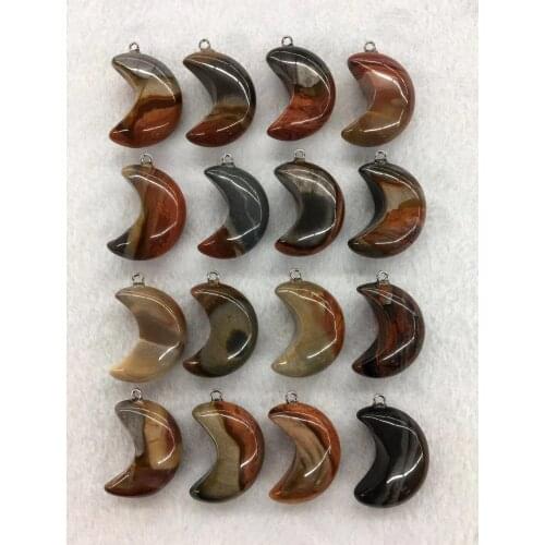 Wholesale 10pcs/Pack Natural Ocean Jaspers Bead Pendant,Moon Shape Gem Stone Jewelry Necklace DIY,30x12mm
