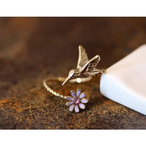 Wholesale Trendy Humming Bird Flower Ring Gold Silver Color Fashion Promose Rings Women Girl World Of Warcraft Overwatch Aros