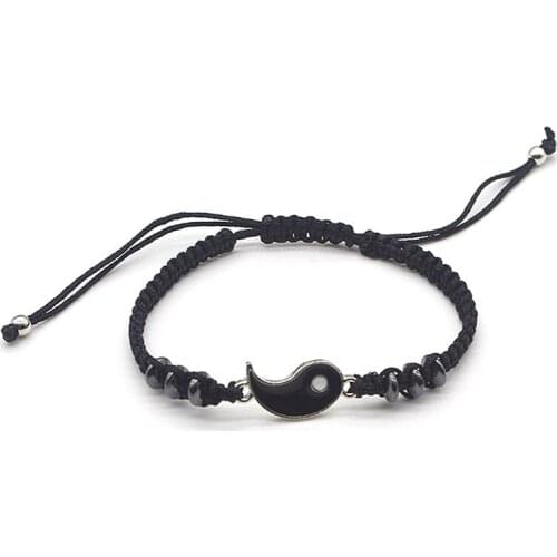 Couple Bracelets Hematite Leather Cord Braid Bracelet Chinese Yin Yang Alloy Pendant Two-piece Woven Lover Bracelet Gift