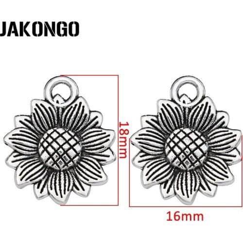 40PCS Antique Silver Plated Sunflower Charms Pendants for Jewelry Making Bracelet Accessories DIY Craft 18x16mm