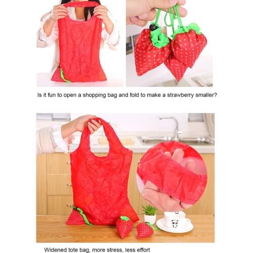 Portable large supermarket shopping bag environmental protection foldable storage bag cute strawberry bag tote bag