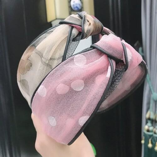 Cute Lace Dots Flower Hairband for Women Headbands Hair Accessories Wide Knotted Mesh Head Band Hair Hoop Bezel Girls Headdress