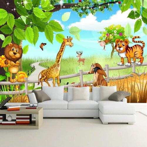 Dropship Custom 3D Mural Living Room Bedroom Wallpaper Lion Tiger Cartoon Animal Forest Wall Painting Children Kids Wallpaper