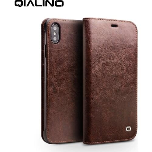 QIALINO Luxury Ultra Slim Handmade Phone Case for iPhone XS/XR Genuine Leather Wallet Card Slot Bag Flip Cover for iPhoneXs Max